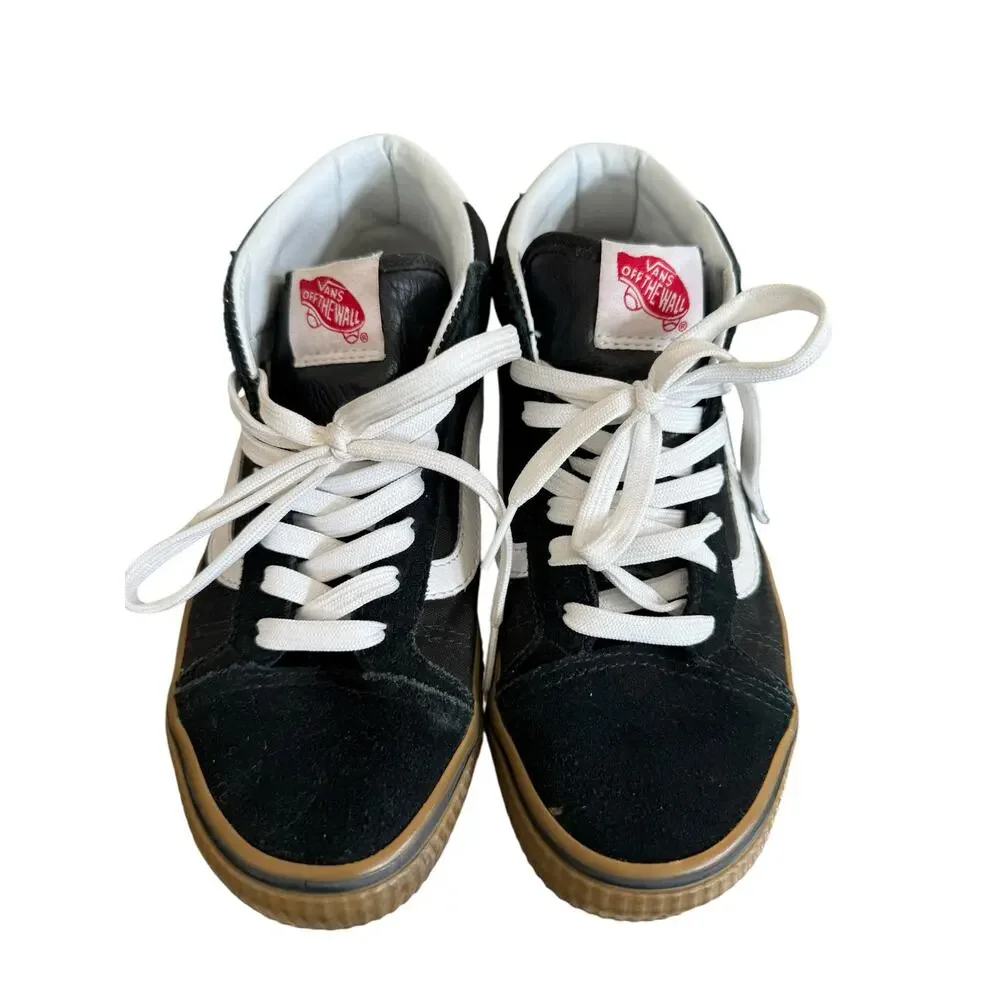 Vans Mid Skool “Teach Peace” Sneakers Black White Gum Sole Women’s 7 Men’s 5